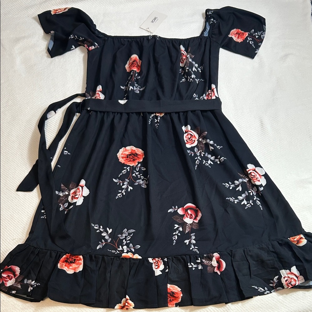 YOINS Navy Floral Dress